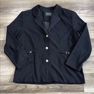 Vintage Courtenay Womens Large Career Blazer Black Silver Buttons 90s Minimalist